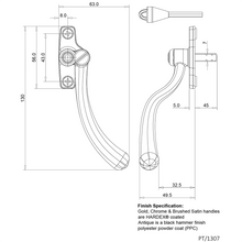 Load image into Gallery viewer, Left Handed Teardrop Window Handle size diagram