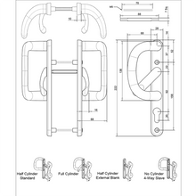 Load image into Gallery viewer, Patio Door Handles - external blank size diagram