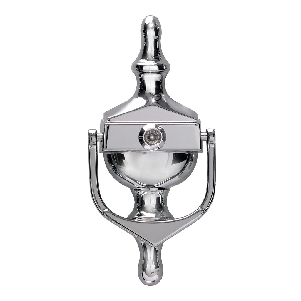 Chrome Urn Door Knocker with Spy hole, available from Anglian Home Improvements