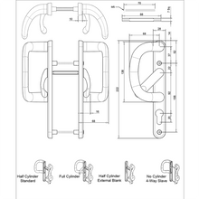 Load image into Gallery viewer, Patio Door Handles with external pull size diagram
